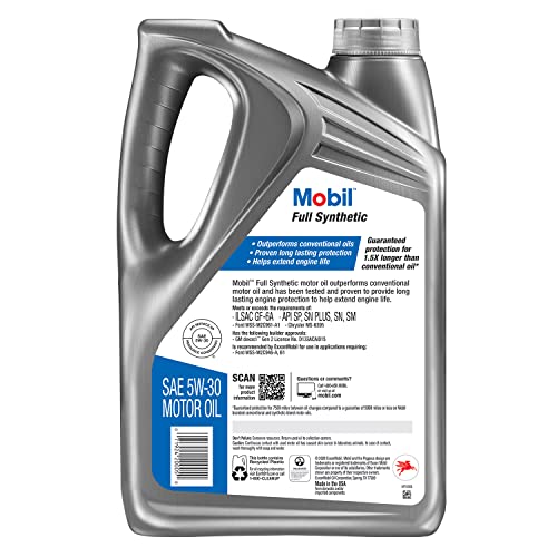 Mobil Full Synthetic Motor Oil 5W-30, 5 Quart