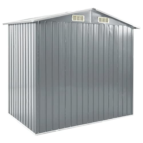 vidaXL Outdoor Storage Shed, Garden Shed with Rack, Metal Storage Shed, Backyard Shed for Patio Lawn Bicycles Gardening Tools Lawn Mowers, Gray