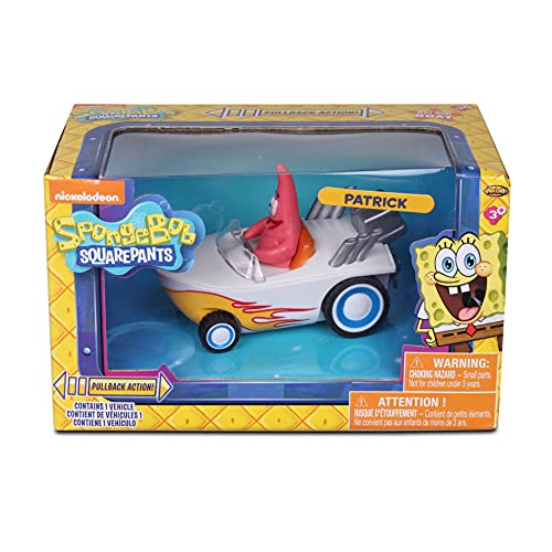 NKOK Spongebob Squarepants Pull Back Patrick Hot Rod Boat, Pull Back and Watch Patrick Zoom, No Batteries, No Controls, No Hassle, Fun–Fast–Portable, Great Gift, Officially Nickoledeon Licensed