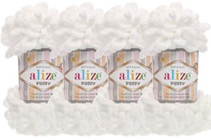 4 skn/ball alize puffy baby big loop blanket yarn 100% micropolyester soft yarn 400gr 39.3 yds (55-white)