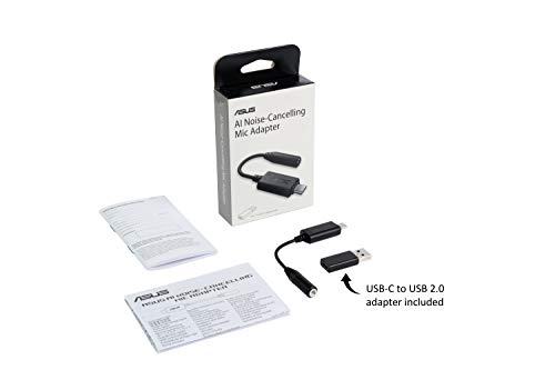 ASUS Ai Noise-Canceling Mic Adapter | Built-in Artificial Intelligence Isolates Background Noise, Enhance Voice Clarity | Improve Quality of Conference Calls, Music | Supports USB-C & USB 2.0-3.5 mm