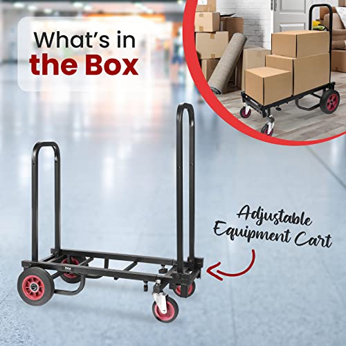 Pyle Compact Folding Adjustable Equipment Cart - Heavy Duty 8-in-1 Convertible Cart Hand Truck/Dolly/Platform Cart with R-Trac Wheels - Expandable Up to 25.24" to 40.24" - Pyle PKEQ38