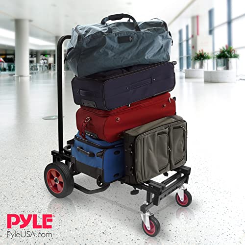 Pyle Compact Folding Adjustable Equipment Cart - Heavy Duty 8-in-1 Convertible Cart Hand Truck/Dolly/Platform Cart with R-Trac Wheels - Expandable Up to 25.24" to 40.24" - Pyle PKEQ38