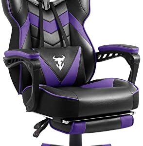 Zeanus Purple Gaming Chair Reclining Computer Chair with Footrest High Back Gamer Chair with Massage Ergonomic Gaming Chair Racing Style Chair for Heavy People Big and Tall Gaming Chairs for Adults