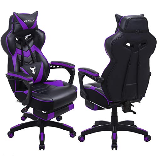 Zeanus Purple Gaming Chair Reclining Computer Chair with Footrest High Back Gamer Chair with Massage Ergonomic Gaming Chair Racing Style Chair for Heavy People Big and Tall Gaming Chairs for Adults