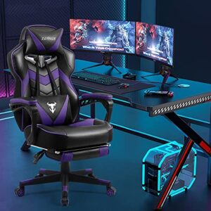 Zeanus Purple Gaming Chair Reclining Computer Chair with Footrest High Back Gamer Chair with Massage Ergonomic Gaming Chair Racing Style Chair for Heavy People Big and Tall Gaming Chairs for Adults