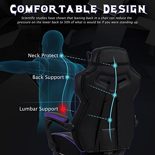 Zeanus Purple Gaming Chair Reclining Computer Chair with Footrest High Back Gamer Chair with Massage Ergonomic Gaming Chair Racing Style Chair for Heavy People Big and Tall Gaming Chairs for Adults