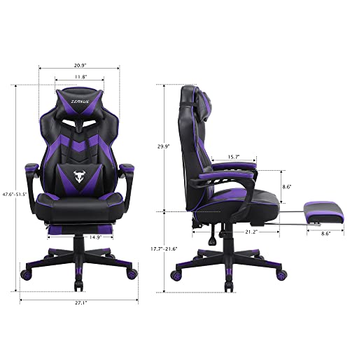 Zeanus Purple Gaming Chair Reclining Computer Chair with Footrest High Back Gamer Chair with Massage Ergonomic Gaming Chair Racing Style Chair for Heavy People Big and Tall Gaming Chairs for Adults