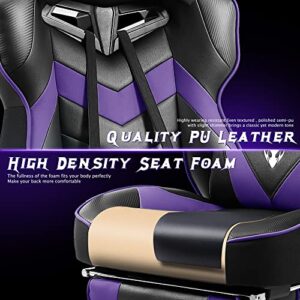 Zeanus Purple Gaming Chair Reclining Computer Chair with Footrest High Back Gamer Chair with Massage Ergonomic Gaming Chair Racing Style Chair for Heavy People Big and Tall Gaming Chairs for Adults