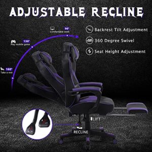 Zeanus Purple Gaming Chair Reclining Computer Chair with Footrest High Back Gamer Chair with Massage Ergonomic Gaming Chair Racing Style Chair for Heavy People Big and Tall Gaming Chairs for Adults