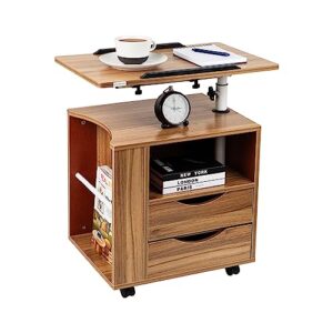 Mind Reader Bedside Workstation Nightstand Swivel Top Couch Laptop Desk with Drawers and Magazine Holder, Wood Finish, Brown 15.75 in x 23.75 in x 34 in