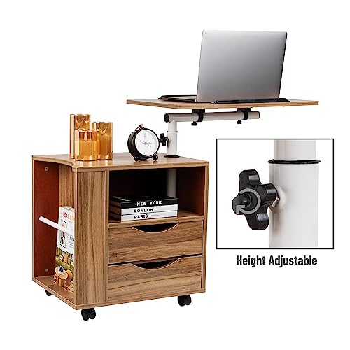 Mind Reader Bedside Workstation Nightstand Swivel Top Couch Laptop Desk with Drawers and Magazine Holder, Wood Finish, Brown 15.75 in x 23.75 in x 34 in