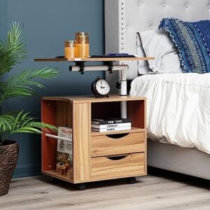 Mind Reader Bedside Workstation Nightstand Swivel Top Couch Laptop Desk with Drawers and Magazine Holder, Wood Finish, Brown 15.75 in x 23.75 in x 34 in