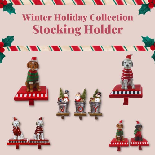 Comfy Hour Joyful Holiday Collection 9" Dog Stocking Hanger, Winter Christmas Decoration, Red, Set of 2, Polyresin