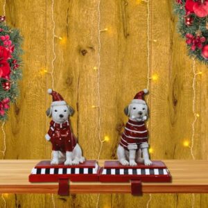 Comfy Hour Joyful Holiday Collection 9" Dog Stocking Hanger, Winter Christmas Decoration, Red, Set of 2, Polyresin