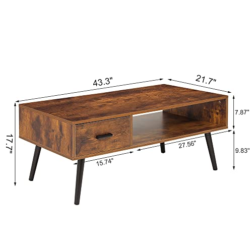 Iwell Mid-Century Boho Coffee Table & Nightstand Set of 2, 2 Piece Furniture for Living Room, End Table with Drawer, TV Console, Office Sofa Table, Cocktail Table