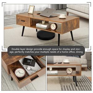 Iwell Mid-Century Boho Coffee Table & Nightstand Set of 2, 2 Piece Furniture for Living Room, End Table with Drawer, TV Console, Office Sofa Table, Cocktail Table