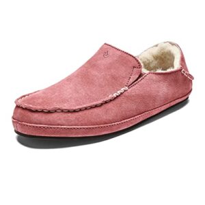 olukai nohea slipper, women's slip-on shoes, genuine shearling & premium nubuck leather, drop-in heel design, cozy & ultra-soft comfort fit, cedarwood/cedarwood, 8