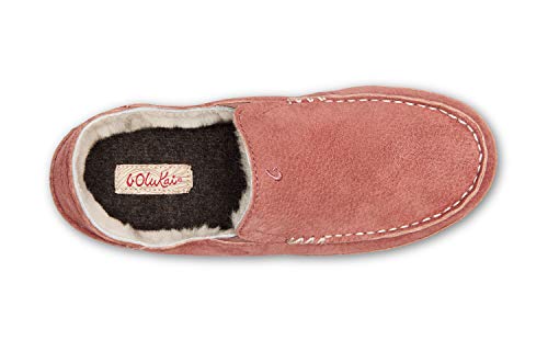 OLUKAI Nohea Slipper, Women's Slip-On Shoes, Genuine Shearling & Premium Nubuck Leather, Drop-In Heel Design, Cozy & Ultra-Soft Comfort Fit, Cedarwood/Cedarwood, 8