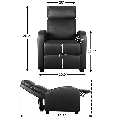 Polar Aurora Massage Recliner Chair PU Leather Vibratory Massage Function Theater Chair Ergonomic Lounge for Living Room(Black)