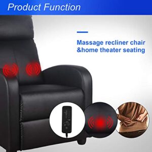 Polar Aurora Massage Recliner Chair PU Leather Vibratory Massage Function Theater Chair Ergonomic Lounge for Living Room(Black)