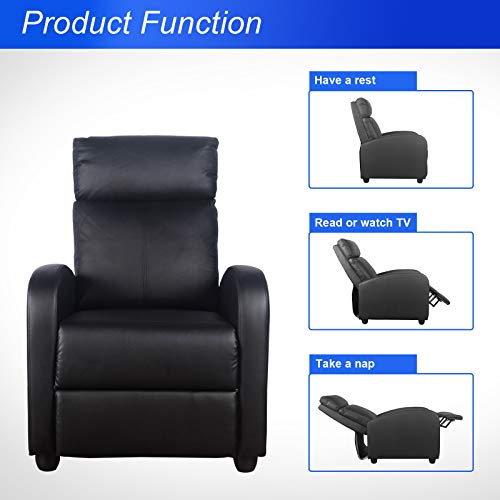 Polar Aurora Massage Recliner Chair PU Leather Vibratory Massage Function Theater Chair Ergonomic Lounge for Living Room(Black)