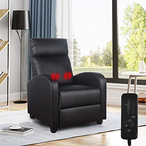 Polar Aurora Massage Recliner Chair PU Leather Vibratory Massage Function Theater Chair Ergonomic Lounge for Living Room(Black)