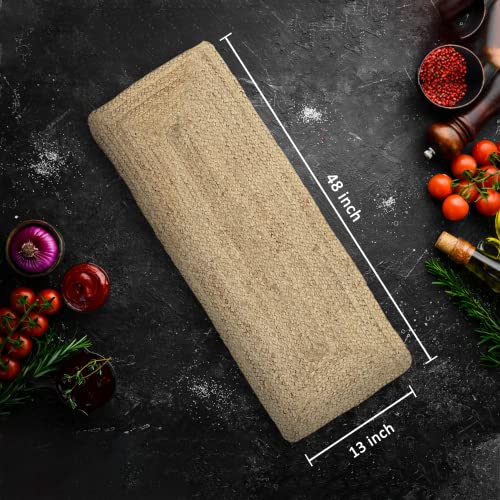 Madhu International Natural Jute Table Runner Rug, Long-Lasting Hand-Woven Rectangular Area Rug, Made from Jute Material for Indoor & Covered Door Entrances, 13 X 48 Inch