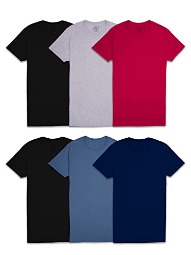 Fruit of the Loom Men's Eversoft Cotton Stay Tucked Crew T-Shirt, Regular Fit, Assorted Colors, Large, Pack of 6