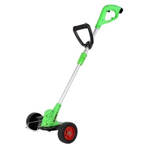 electric grass trimmer , cordless lawn mower with wheel , 23cm cutting width（2 lithium-ion battery & quick charger） green