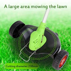 Electric Grass Trimmer , Cordless Lawn Mower with Wheel , 23cm Cutting Width（2 Lithium-Ion Battery & Quick Charger） Green