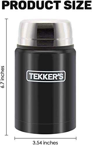 TEKKER'S Insulated Thermos Food Jar Lunch Thermos 17 Oz Stainless Steel Container Kids Vacuum Flask Folding Spoon Office Travel Camping Work School Outdoors Black Gamepads