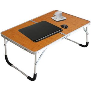 jucaifu foldable laptop table, bed desk, breakfast serving bed tray, portable mini picnic table & ultra lightweight, folds in half with inner storage space (bamboo wood grain)