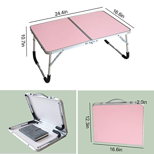 Jucaifu Foldable Laptop Table, Bed Desk, Breakfast Serving Bed Tray, Portable Mini Picnic Table & Ultra Lightweight, Folds in Half with Inner Storage Space (Pink)