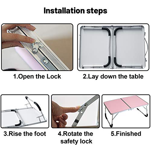 Jucaifu Foldable Laptop Table, Bed Desk, Breakfast Serving Bed Tray, Portable Mini Picnic Table & Ultra Lightweight, Folds in Half with Inner Storage Space (Pink)