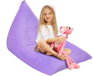 aubliss stuffed animal storage bean bag chairs cover, 50"x 35" extra large velvet bean bags chair for kids & adults, ultra soft zipper beanbag toy storage for boys girls -purple