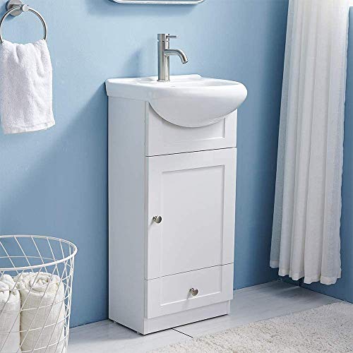 Wenore Home 18 Inch Modern White Bathroom Vanity Set Small Bathroom Vanity,Bath Vanity with Ceramic Sink Single Bathroom Vanity Cabinet for Small Space,Bathroom Vanity and Sink Combo,1 Door 1 Drawer