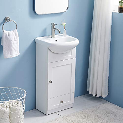 Wenore Home 18 Inch Modern White Bathroom Vanity Set Small Bathroom Vanity,Bath Vanity with Ceramic Sink Single Bathroom Vanity Cabinet for Small Space,Bathroom Vanity and Sink Combo,1 Door 1 Drawer