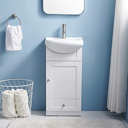 Wenore Home 18 Inch Modern White Bathroom Vanity Set Small Bathroom Vanity,Bath Vanity with Ceramic Sink Single Bathroom Vanity Cabinet for Small Space,Bathroom Vanity and Sink Combo,1 Door 1 Drawer