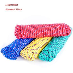 SunnyFence 3/8”, 200ft / 61m, (4 Packs X 3/8” X 50ft) Diamond Braided Polypropylene Premium Rope/Ropes Heavy Duty Rope with Red/Yellow/Blue/Green