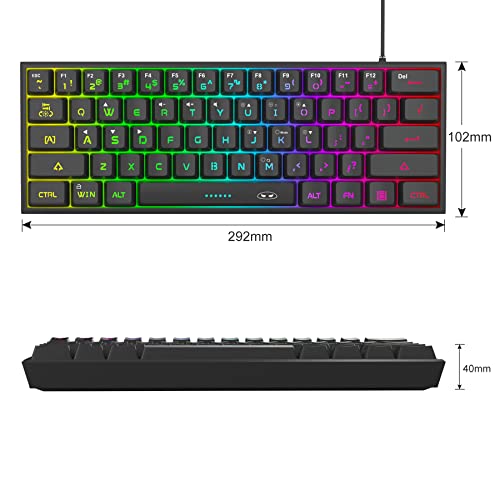 MageGee Mini 60% Gaming Keyboard, RGB Backlit 61 Key Ultra-Compact Keyboard, TS91 Ergonomic Waterproof Mechanical Feeling Office Computer Keyboard for PC, MAC, PS4, Xbox ONE Gamer(Black)