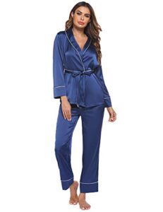 ekouaer satin pajamas set long sleeve sleepwear for women silky nightwear v-neck pjs set 2 piece lounge sets silk pj