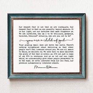 Our Deepest Fear Wall Art, Inspirational Quotes, Motivational Art Print, You Are A Child of God, 8 x 10 Inches Unframed