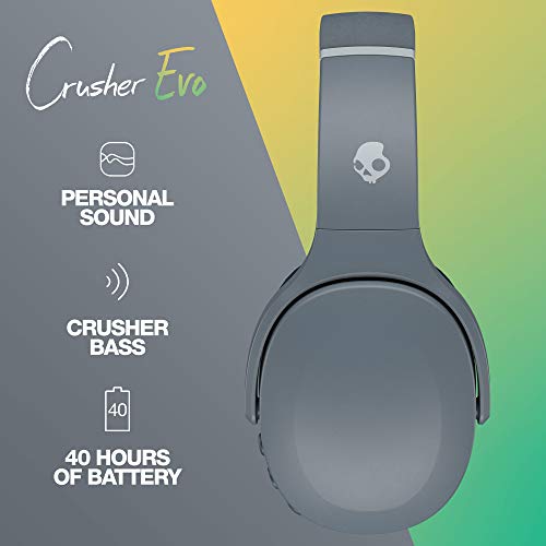 Skullcandy Crusher Evo Over-Ear Wireless Headphones with Sensory Bass, 40 Hr Battery, Microphone, Works with iPhone Android and Bluetooth Devices - Grey (Discontinued by Manufacturer)