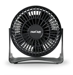 fanfair mini high velocity personal fan 4 inch fan quiet cooling, tilt up and down floor fans safe for bedroom, home or office use, black