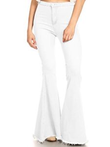 anna-kaci women's fashion high waist long denim bell bottom jeans flared pants, off white, large