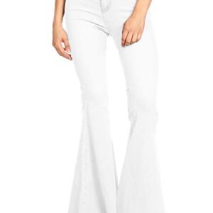 Anna-Kaci Women's Fashion High Waist Long Denim Bell Bottom Jeans Flared Pants, Off White, Large