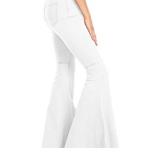 Anna-Kaci Women's Fashion High Waist Long Denim Bell Bottom Jeans Flared Pants, Off White, Large