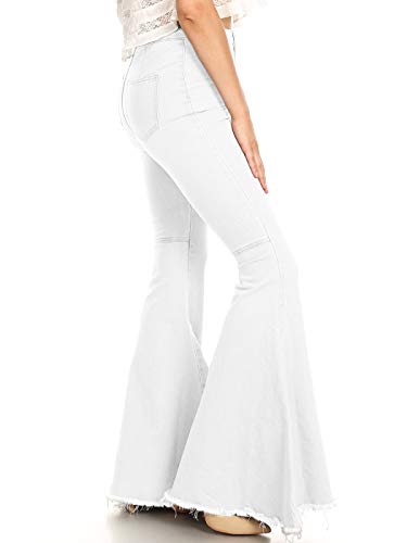 Anna-Kaci Women's Fashion High Waist Long Denim Bell Bottom Jeans Flared Pants, Off White, Large