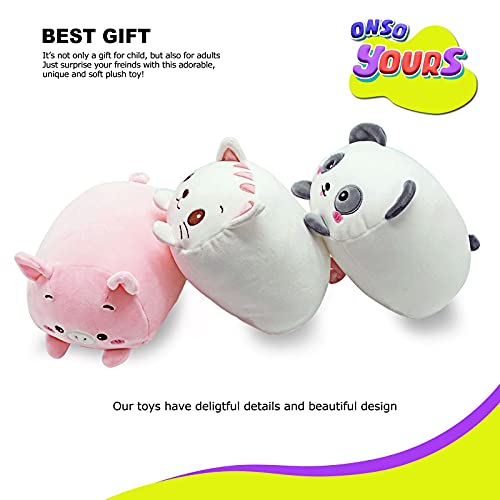 Onsoyours Plush Toys Set, 3Pcs Stuffed Animals with Panda, Pig and Cat, Creative Decoration Cuddly Plush Pillows 9" for Kids Girls Boys (Panda/Pig/Cat)